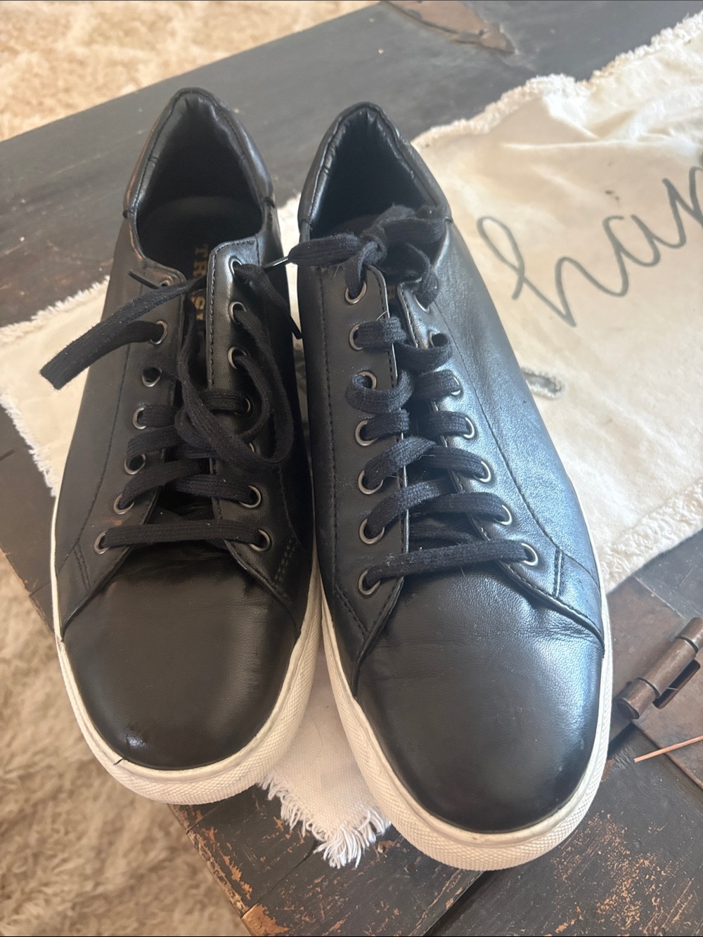 Trask Black Leather Low-Top Sneakers with White Sole